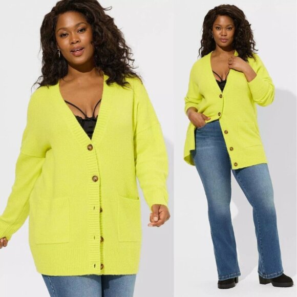 torrid Sweaters - Torrid Vegan Cashmere Boyfriend Cardigan V-Neck Sweater in Sulfur Spring